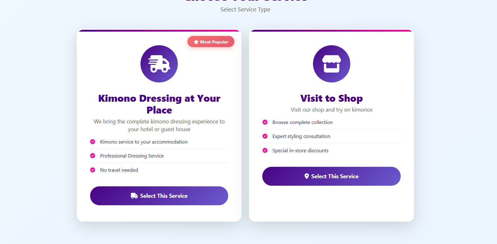 kimono rental service type